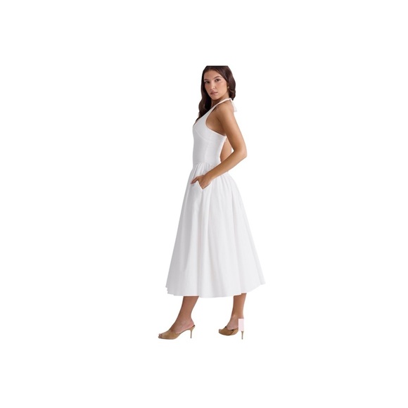 House of CB MARILYN White Cotton Halter Midi Sundress - Picture 4 of 12
